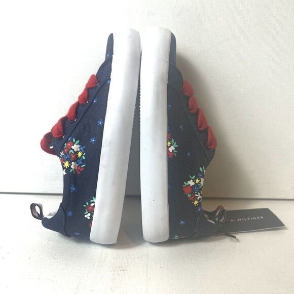 NEW Tommy Hilfiger Toddler Girls Sneakers Blue/Red Floral Size 7 Lace Up Low Top - Picture 3 of 10